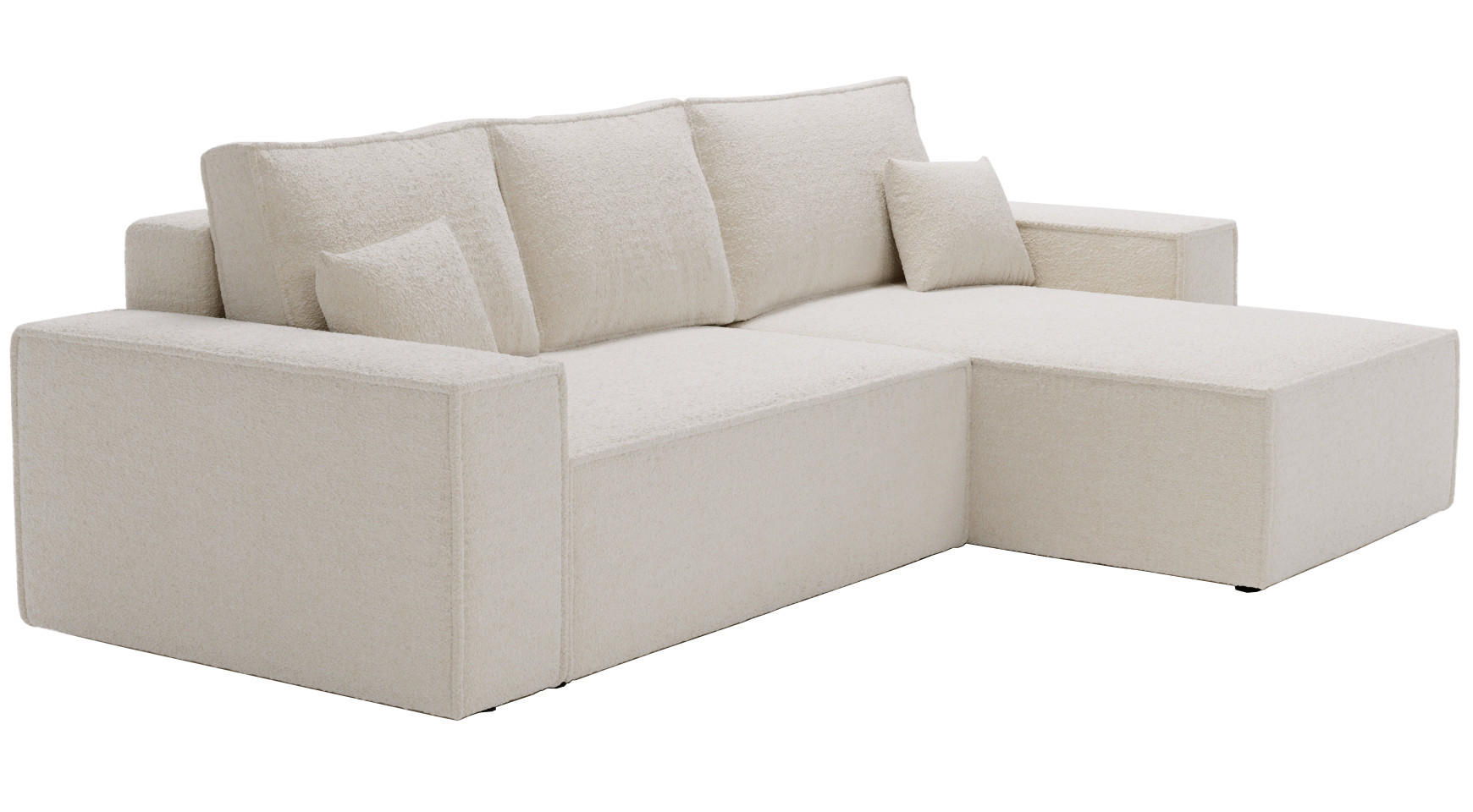 ECKSOFA Bouclé 280 cm Bergamo L mit Bettkasten, Schlaffunktion, Rechts - Creme - Creme, Holz (189/277cm) - Emporius
