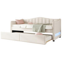 POLSTERBETT 90/200 cm aus Leinen mit ausziehbarem Rollbett und LED-Beleuchtung Beige - Beige, Textil (90/200cm) - Modenvie