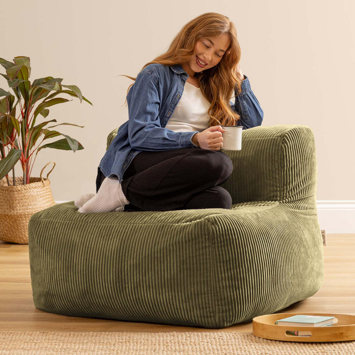 SITZSACK-SESSEL ZEN modular Cord - Grün, Textil (95/68/100cm) - icon