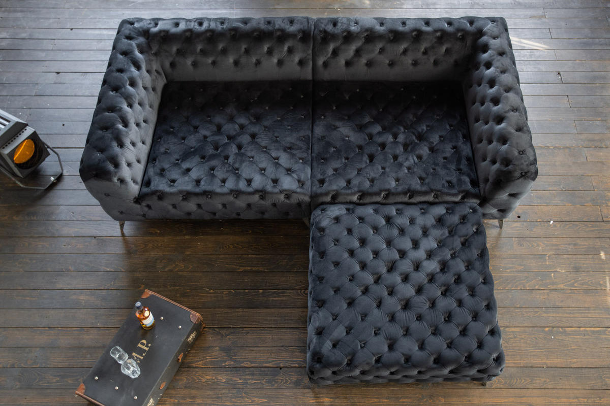 HOCKER NARLA Schwarz Velvet - Silberfarben/Schwarz, Textil (110/44/110cm) - KAWOLA