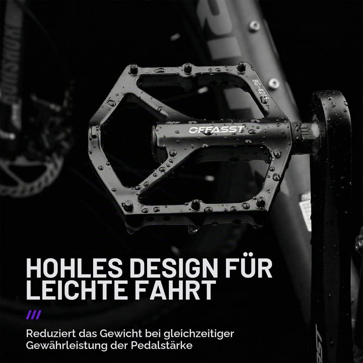 FAHRRADPEDALE Flats CNC Aluminium 9/16" mit 6 Anti-Rutsch-Stiften - Schwarz, Metall (9.8/2/12.5cm)