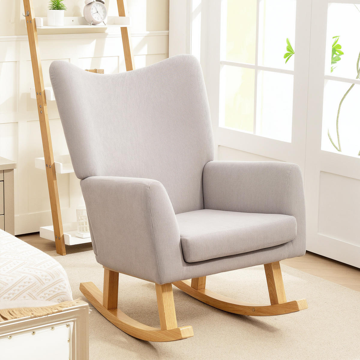 SCHAUKELSTUHL Schaukelsessel mit hoher Rückenlehne, Cord-Optik für Wohnzimmer - Hellgrau, Kunststoff (72/100/97cm) - HOMCOM