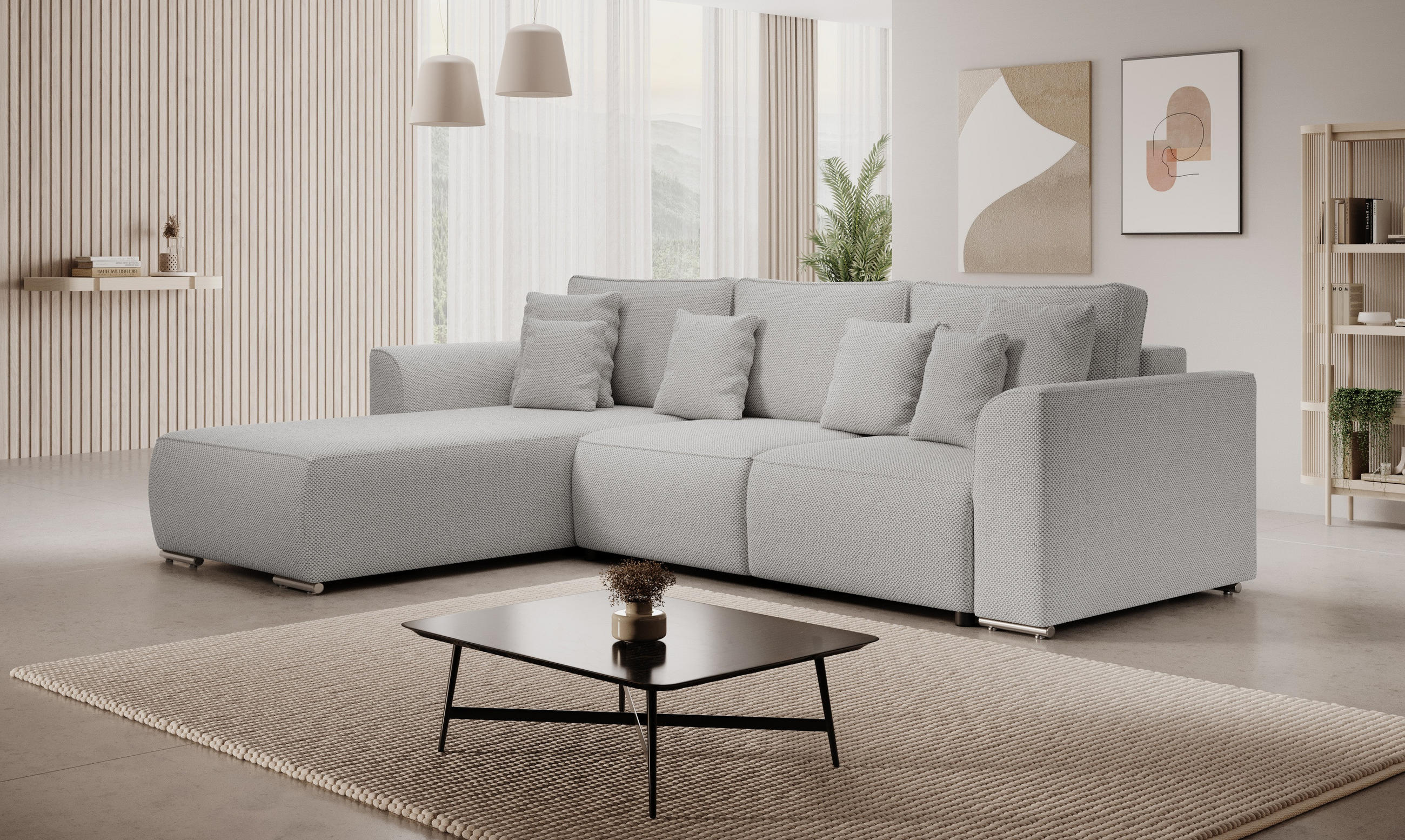 ECKSOFA GUSTO L Curio 80 Links mit Schlaffunktion - Grau, Textil (279/193cm) - Bedante