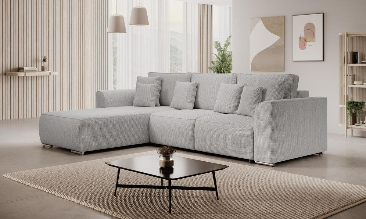 ECKSOFA GUSTO L Curio 80 Links mit Schlaffunktion - Grau, Textil (279/193cm) - Bedante