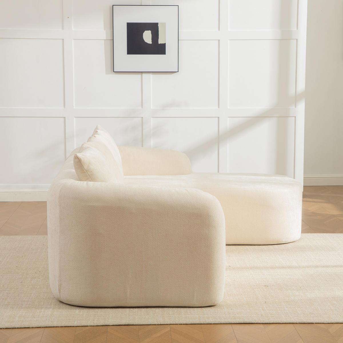 ECKSOFA Chenille Beige mit Kissen - Beige, Textil (270/172cm) - WISHDOR