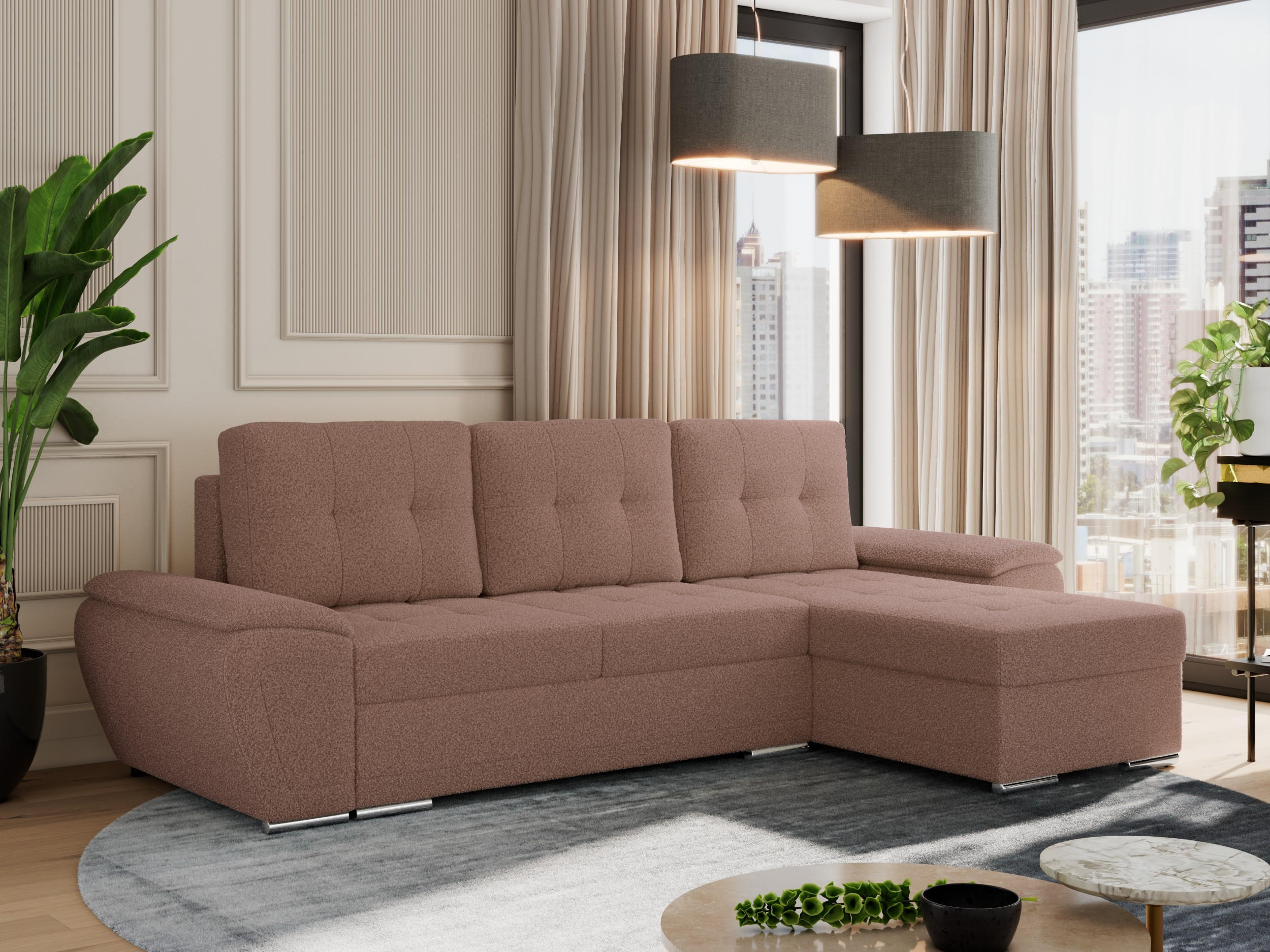 ECKSOFA UMBRIA L Rosa Boucle - Rosa/Grau, Textil (271/157cm) - MKS