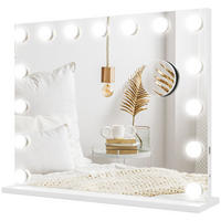 HOLLYWOOD Spiegel mit Beleuchtung, Dimmbar Schminkspiegel mit 15 LED Licht - Weiß, Glas (14/48/58cm) - HOMCOM