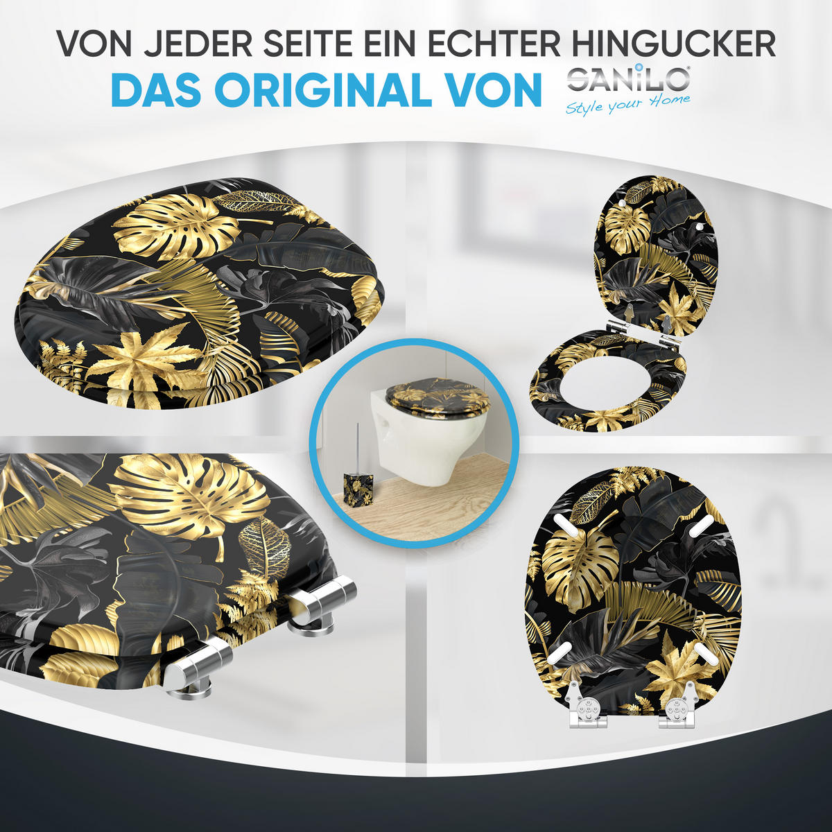 WC-SITZ Absenkautomatik Golden Leaves - Goldfarben, Holzwerkstoff (38/6/47cm) - Sanilo