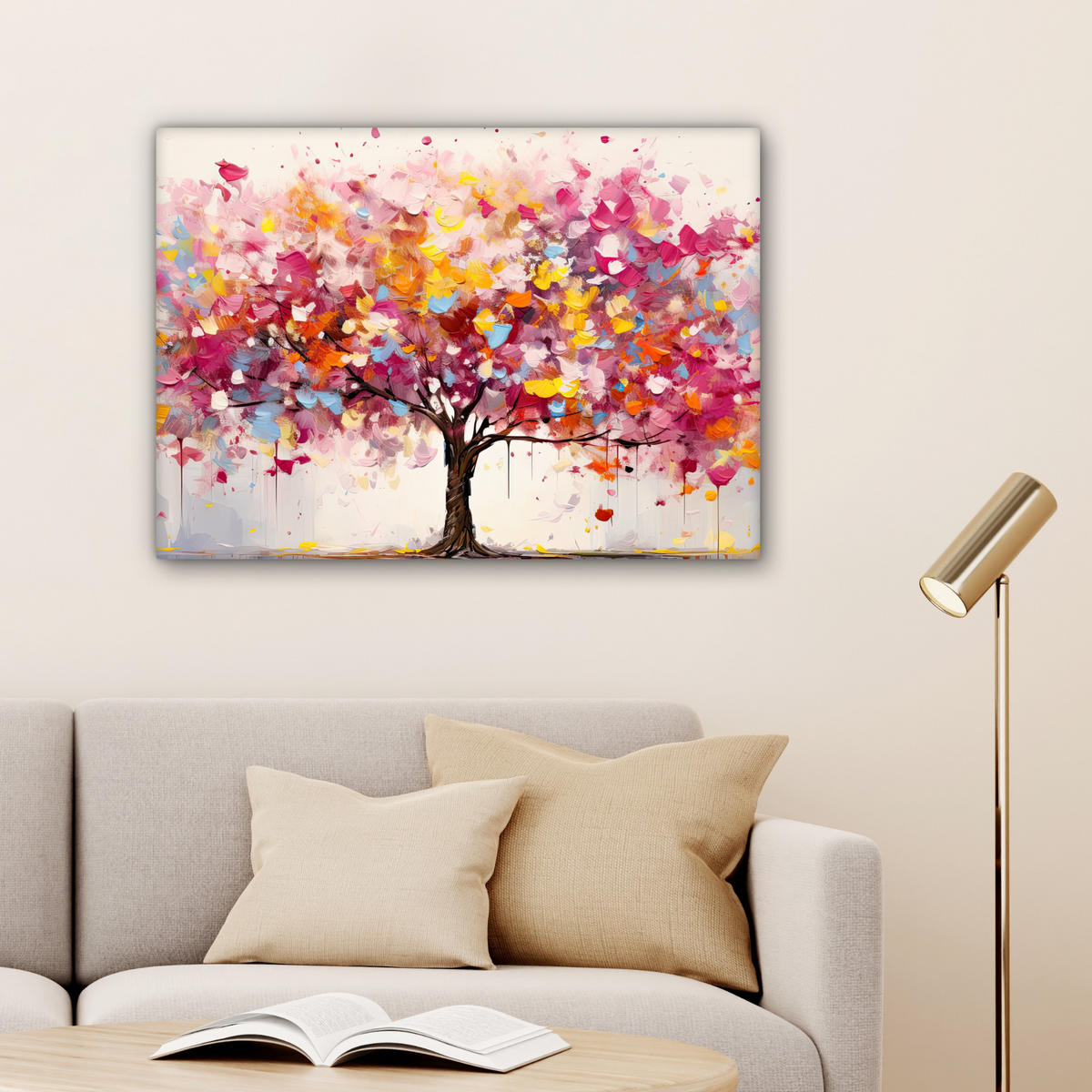 LEINWANDBILD Aquarell - Baum - Kunst - Abstrakt Wandbilder 80x60 cm - Multicolor, Textil (80/60cm) - MuchoWow