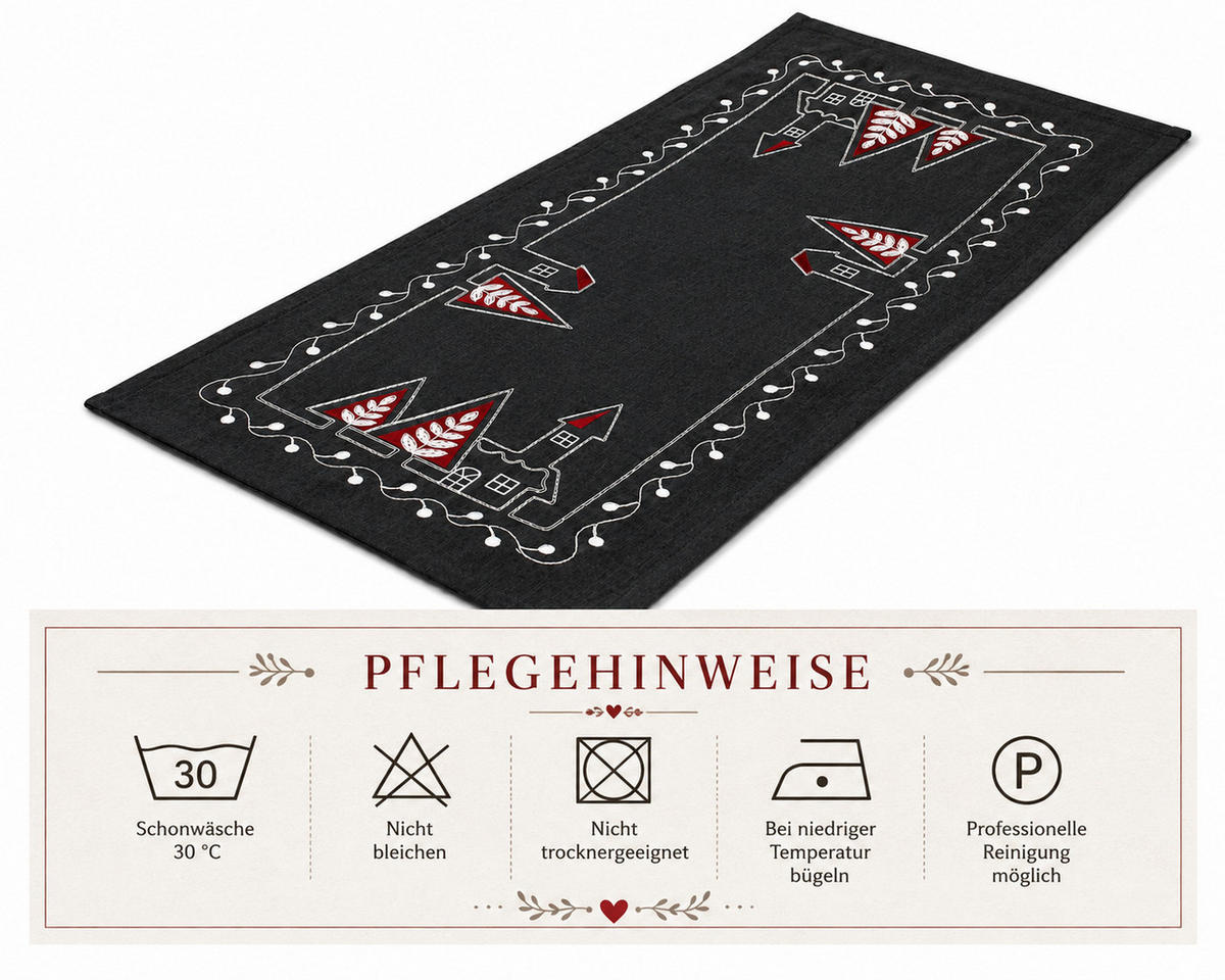 TISCHLÄUFER 40/90 cm Kirche Weihnachten Leinenoptik - Anthrazit/Rot, Textil (40/90cm) - TiborTex