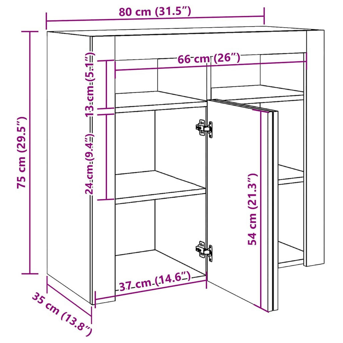 SIDEBOARD mit LED-Licht 80/35/75 cm aus Holzwerkstoff Grau Sonoma Dekor - Silbereichenfarben, Holz (80/75/35cm) - vidaXL
