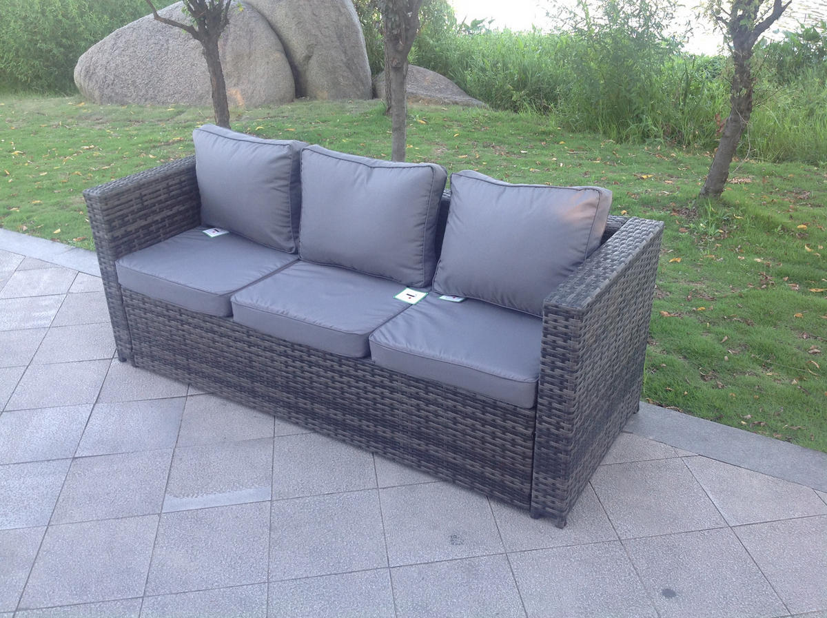 GARTENMÖBEL SET Polyrattan 7-Sitzer - Dunkelgrau/Grau, Glas/Kunststoff - Fimous
