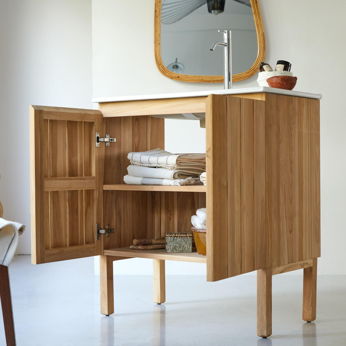 BADEZIMMERMÖBEL Jill Natur aus Teak - Naturfarben, Holz (82/90/47cm) - Tikamoon