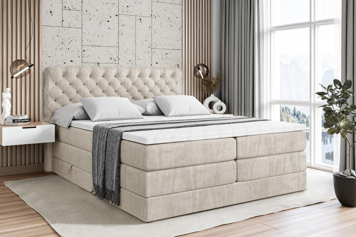 BOXSPRINGBETT BOXI8 KING - 200x200 - H3/H4 - Creme - Creme, Holzwerkstoff (200/200cm) - ALTDECOR
