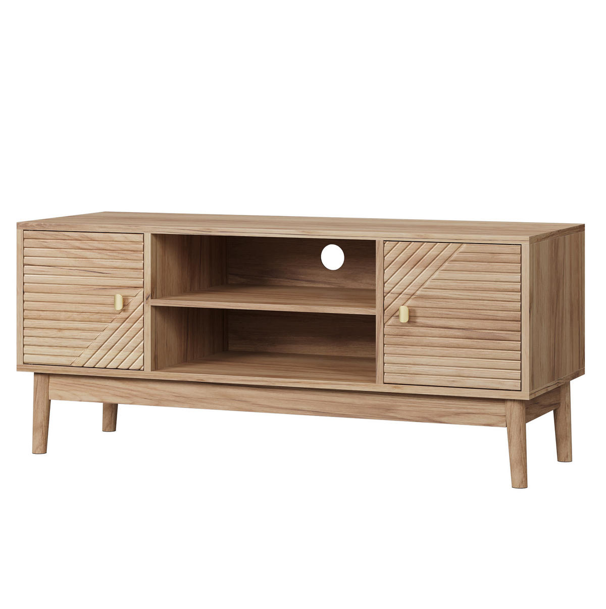 TV stolek 145/30/51 cm s LED osvětlením a velkým úložným prostorem, Bílá/černá - bílá, kompozitní dřevo (145/51/30cm) - Redom