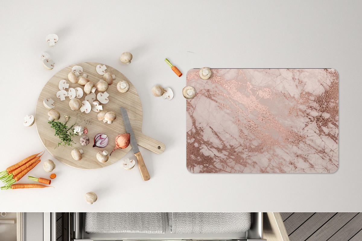 PLATZSETS 6er-Set Marmor - Rosa - Luxus - Marmoroptik - Glitzer - Design 45x30 cm Tischset - Roségold, Kunststoff (0.3/45/30cm) - MuchoWow