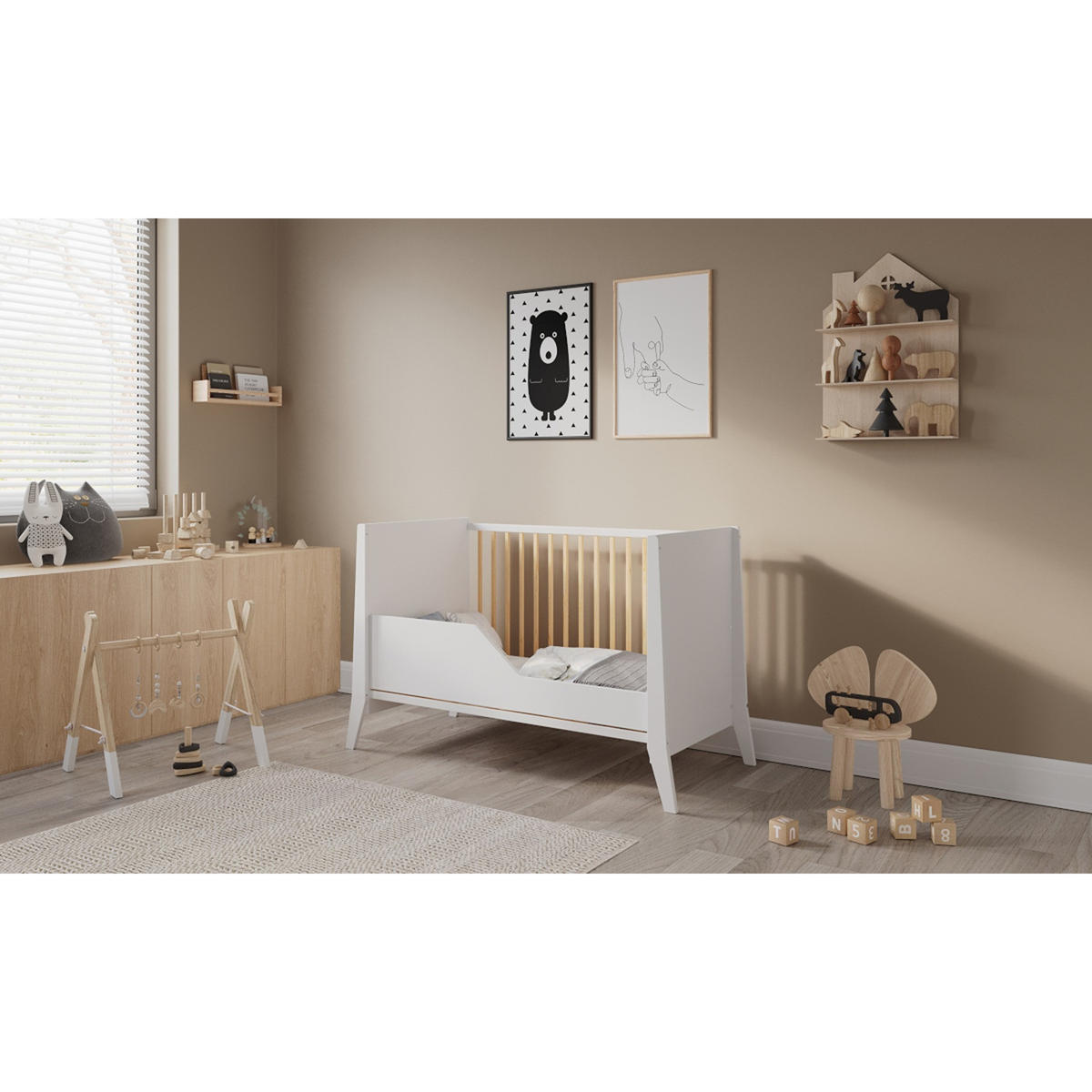 BABYBETT Zoe, Mitwachsendes, Weiß und Kiefer - Kieferfarben, Holz (60/120cm) - Premiers Moments