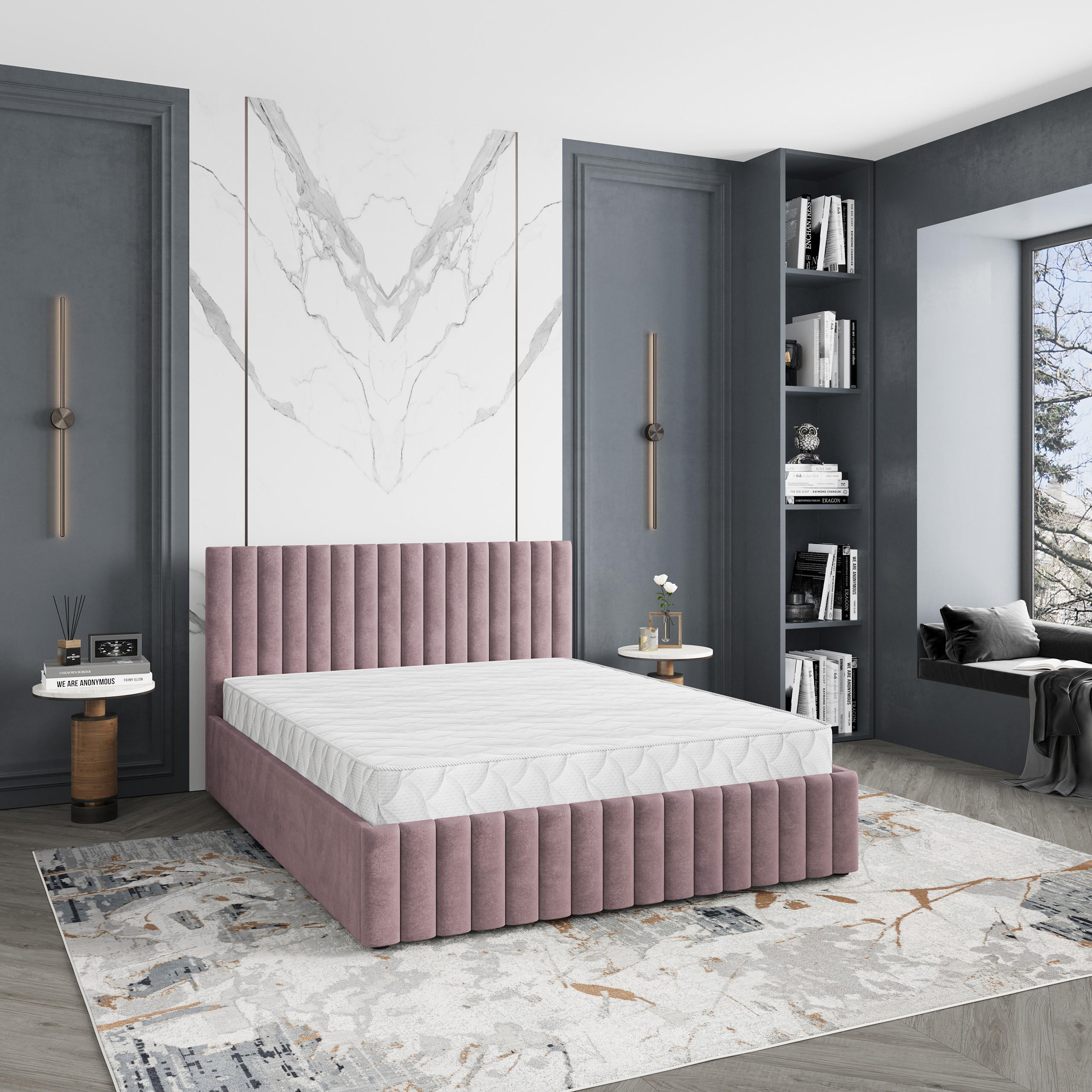 POLSTERBETT CARMIA 140x200 cm mit Bettkästen - Rosa - Rosa, Holz (140/200cm) - MASSENO