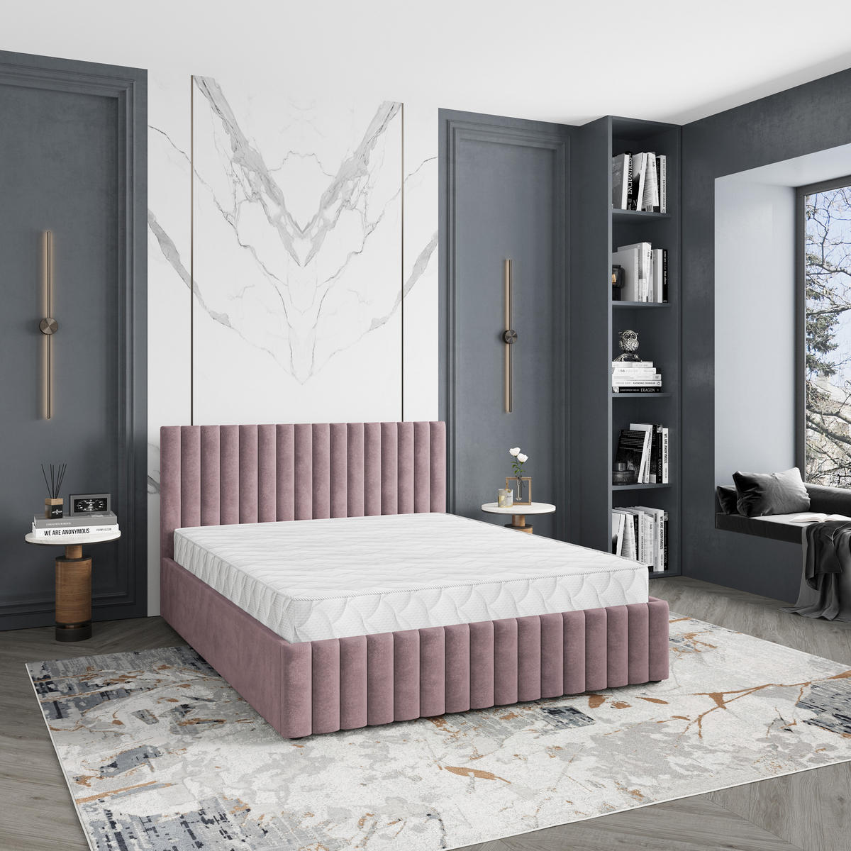 POLSTERBETT CARMIA 140x200 cm mit Bettkästen - Rosa - Rosa, Holz (140/200cm) - MASSENO