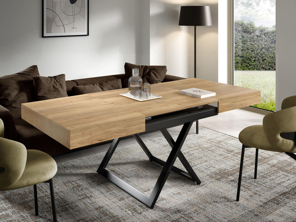 ESSTISCH UND COUCHTISCH IN EINEM Elano Halifax Eiche - Hellbraun/Schwarz, Holz/Metall (80/200/80cm) - S-Style Möbel