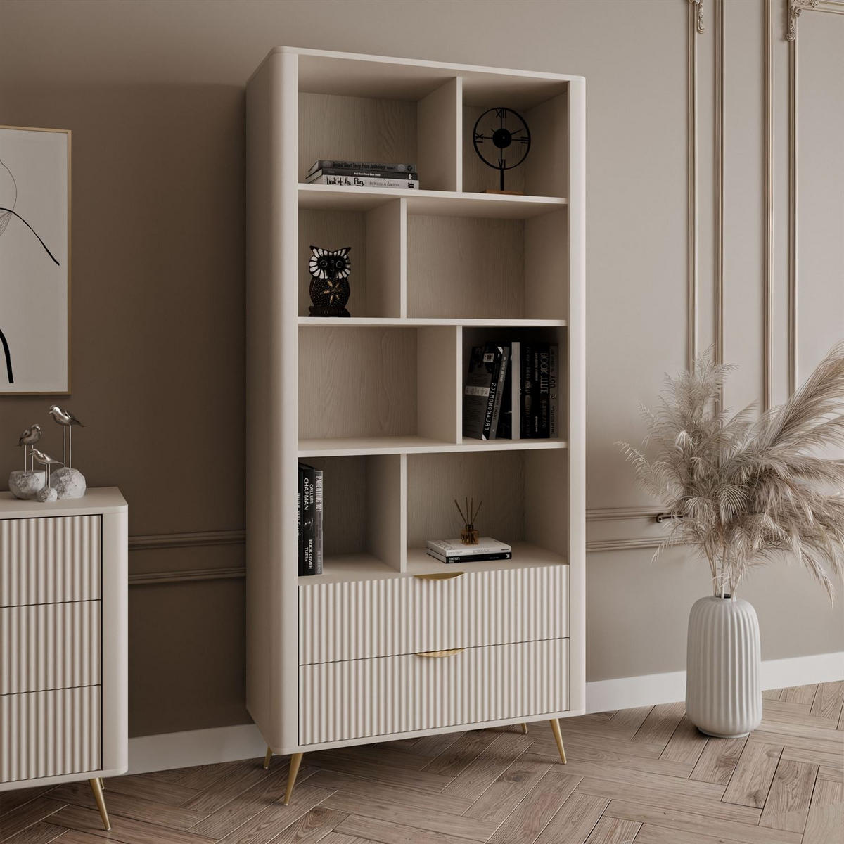 REGAL SCARLETT MIT SCHUBLADEN BEIGE + GOLD - Beige, Holzwerkstoff (88/193.8/38cm) - Lookway