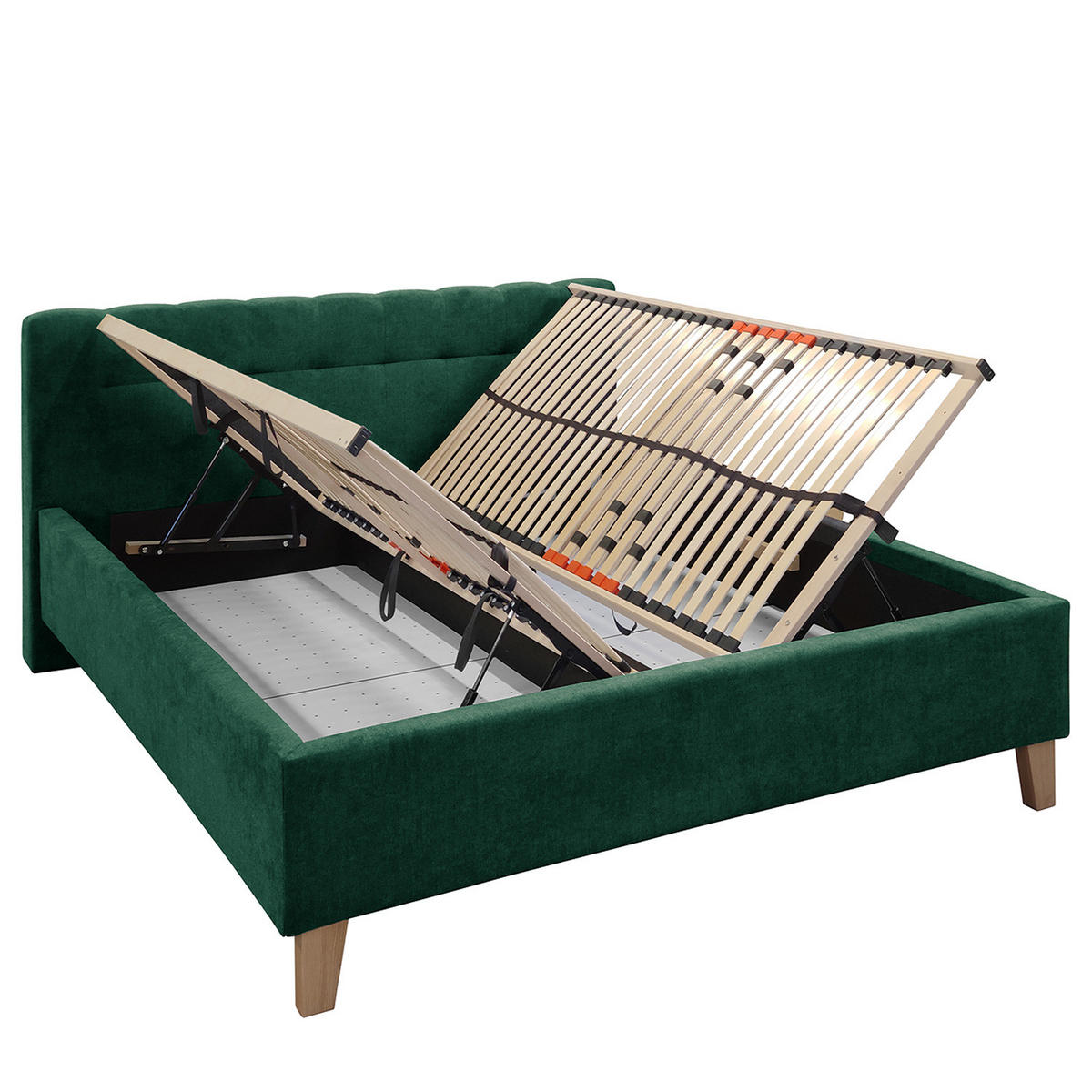 POLSTERBETT - Samt - Dunkelgrün, Textil (160/200cm) - home24