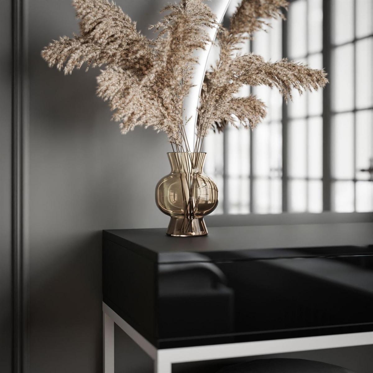 SCHMINKTISCH weiß/schwarz Hochglanz QUINNIE mit LED-Spiegel links PUSH OPEN - Schwarz Hochglanz/Weiß, Holzwerkstoff (100/176/42cm) - Lookway