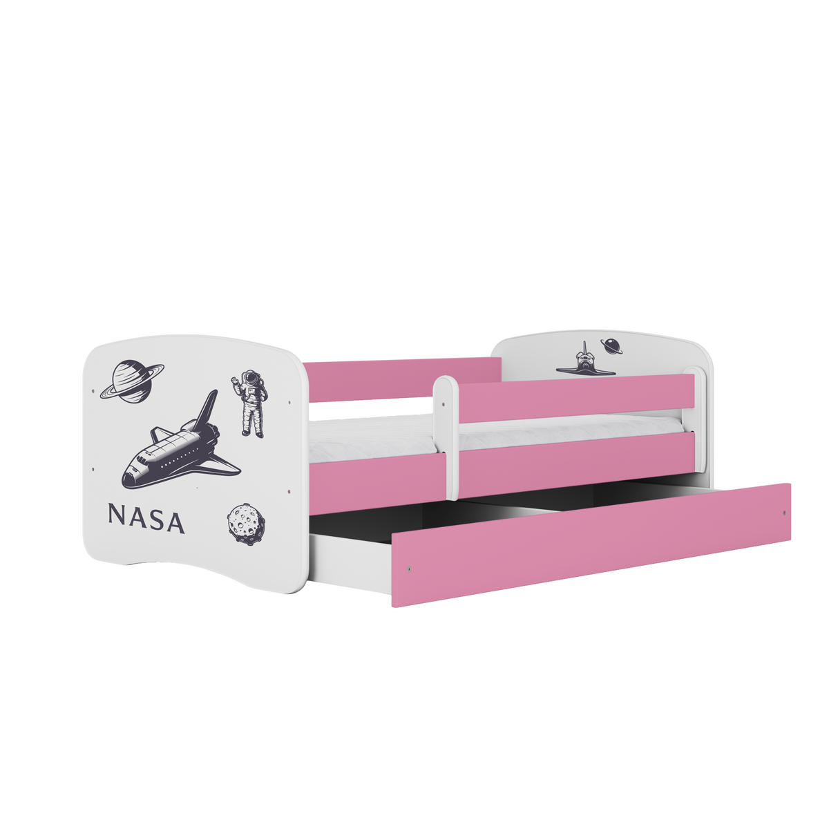KINDERBETT NASA mit Schublade und Matratze 140/70 - Rosa, Holzwerkstoff (70/140cm) - RAUMHIRSCH FURNITURE