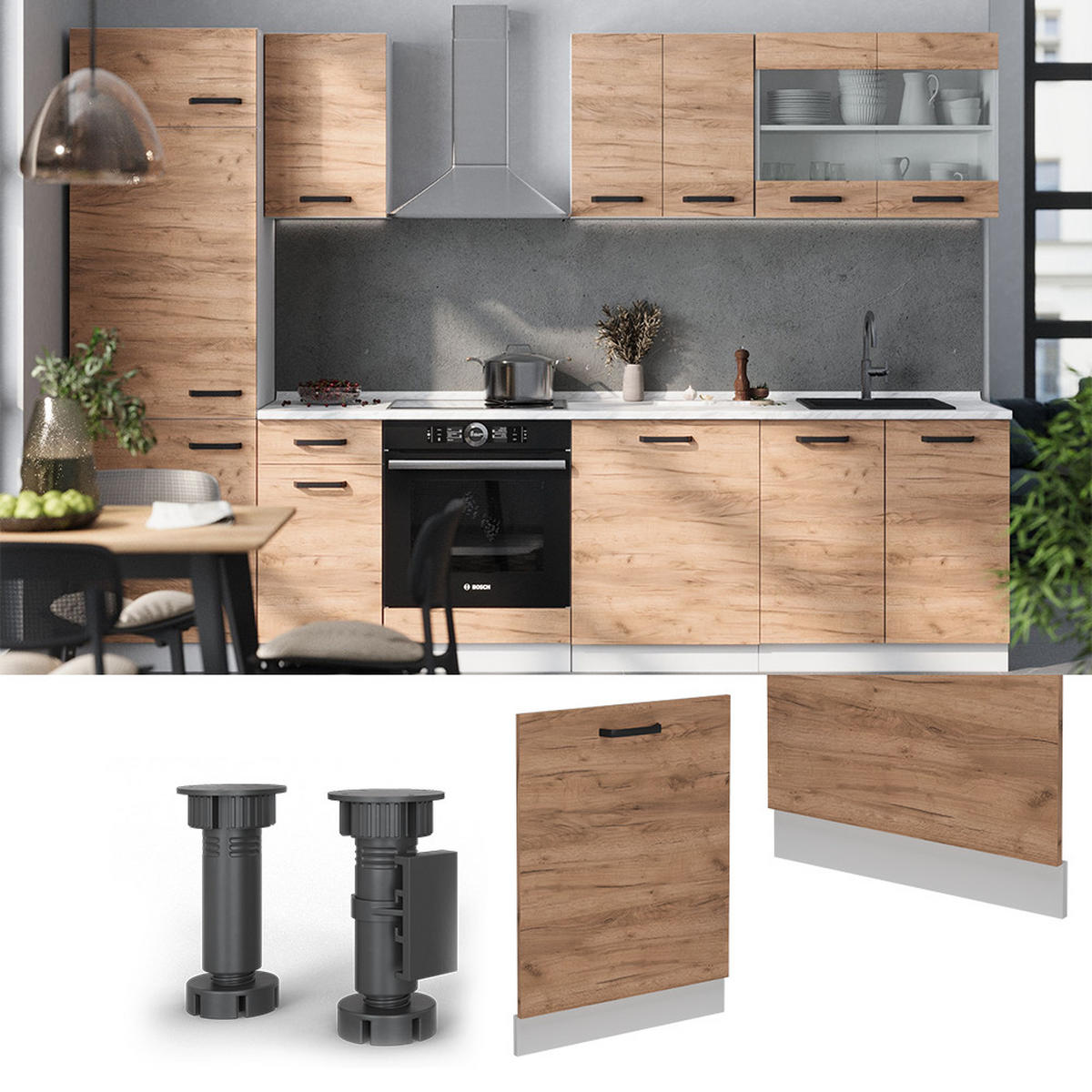 GESCHIRRSPÜLBLENDE R-Line Goldkraft Eiche 60 cm ohne Arbeitsplatte - Honigeiche/Eiche Wotan, Holzwerkstoff (60/81.8/1.6cm) - Vicco