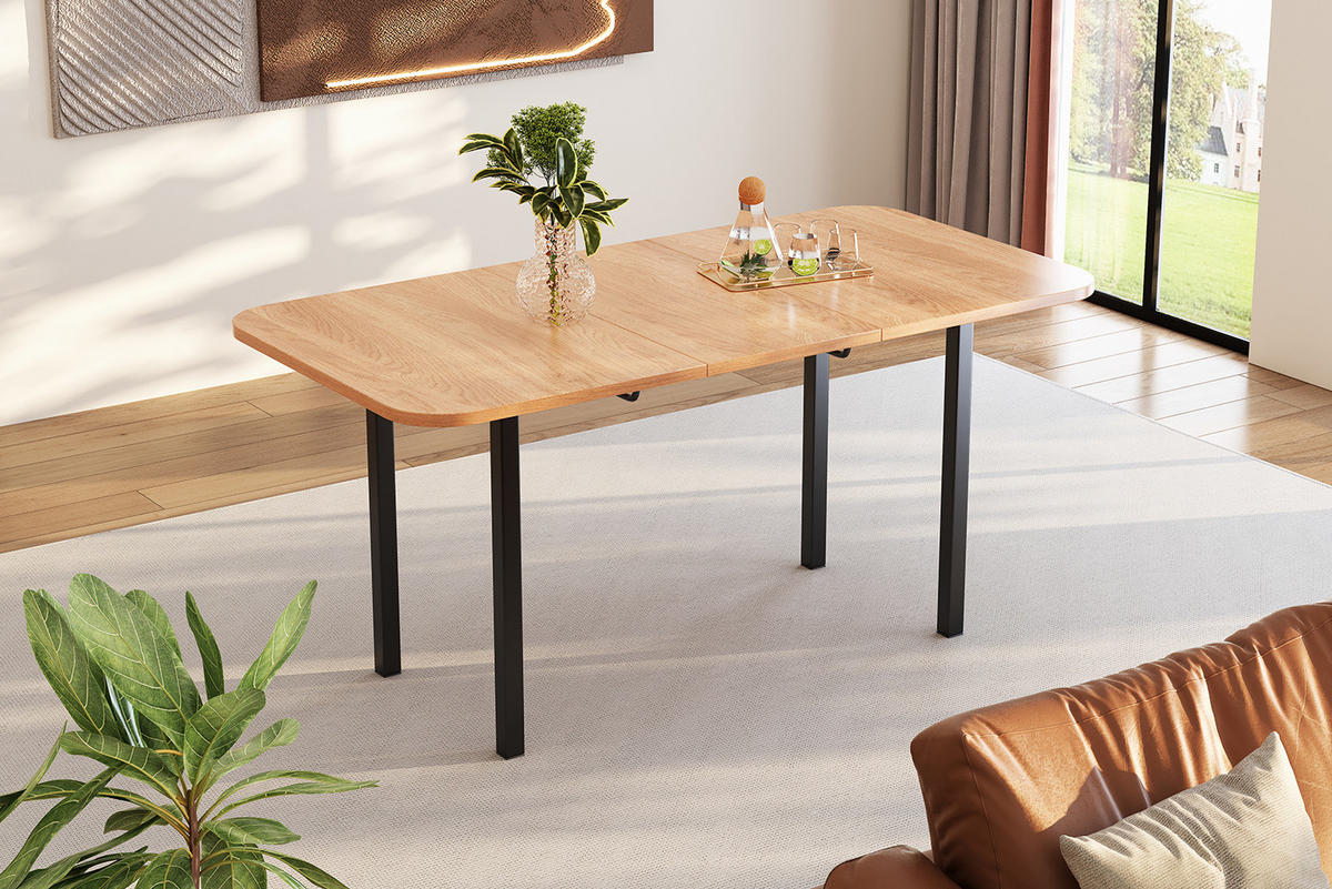 ESSTISCH 120/160 cm in Eichefarben aus MDF, ausziehbar mit Legierungsgestell - Eichefarben, Holzwerkstoff (160/80/75cm) - Flora Grace