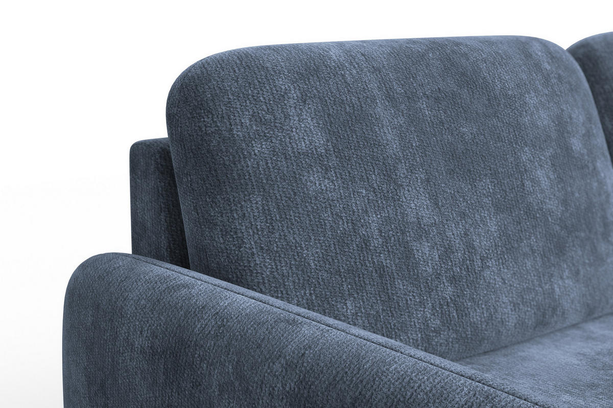 ECKSOFA FEBE 4-Sitzer RECHTS, marineblauer Chenille-Stoff - Blau/Schwarz, Holz/Textil (264/157cm) - Wozimo
