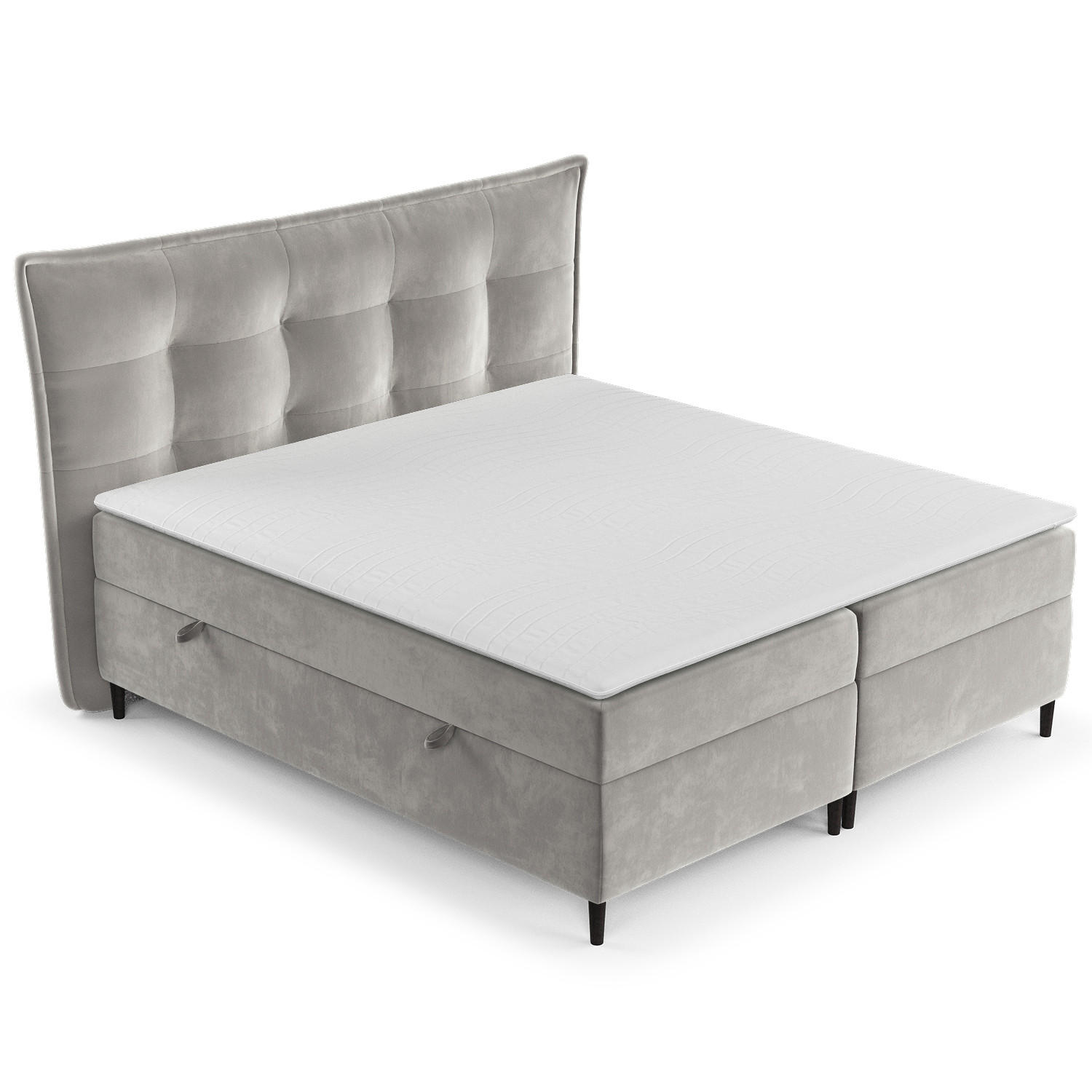 BOXBETT Sinai Grau Beige 140/200 cm mit Taschenmatratze und Topper - Greige/Schwarz, Holz/Holzwerkstoff (140/200cm) - Maison de Reve
