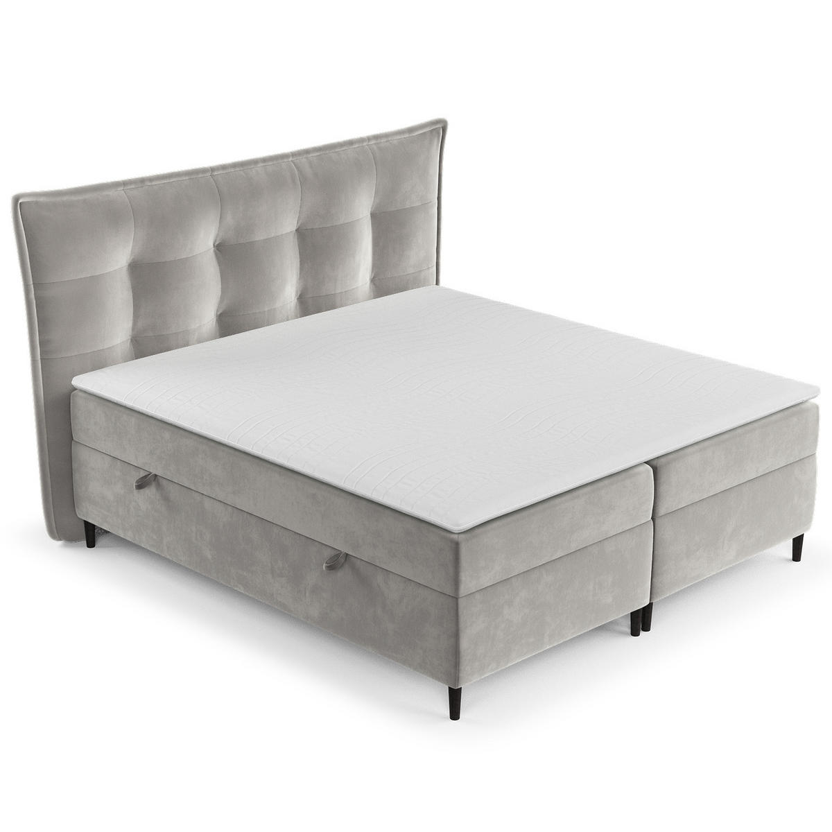 BOXBETT Sinai Grau Beige 140/200 cm mit Taschenmatratze und Topper - Greige/Schwarz, Holz/Holzwerkstoff (140/200cm) - Maison de Reve