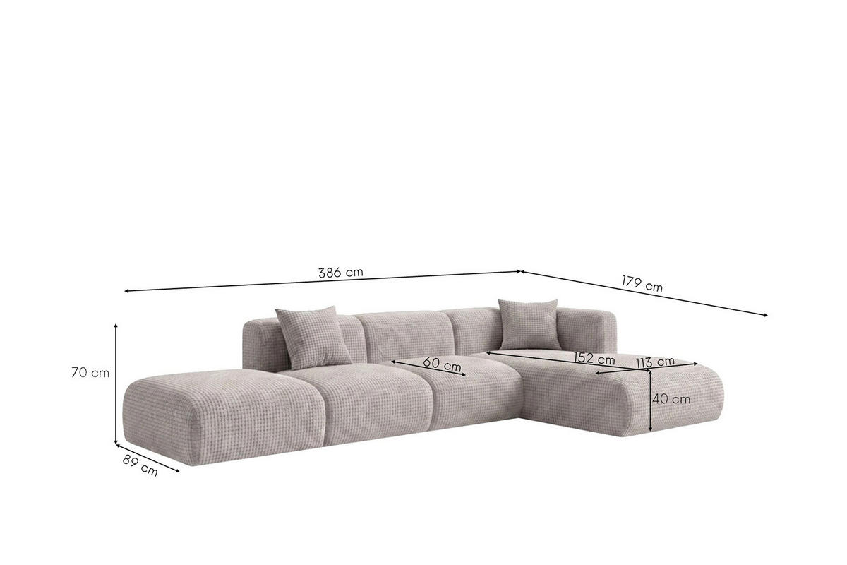 ECKSOFA L-Form mit Hocker, Chenille-Stoff Cremona, Hellgrau, Rechts, GRETA - Hellgrau, Holz (386/179cm) - Kaiser Möbel