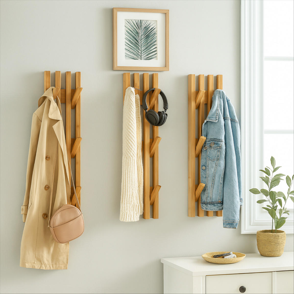 WANDGARDEROBE Bambus Naturfarben 6 Haken 60x14x3,5 cm - Naturfarben, Holz (14/60/3.5cm) - Begryf