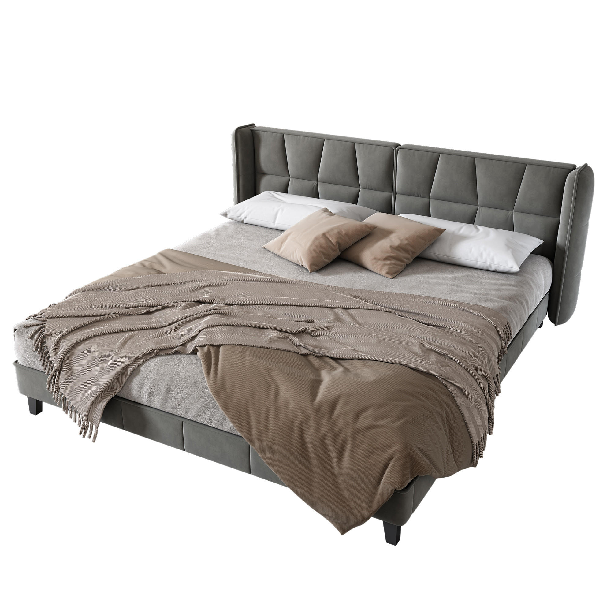 POLSTERBETT 180/200 cm Grau aus Samt mit Lattenrost - Grau, Textil (180/200cm) - OKMYHOME