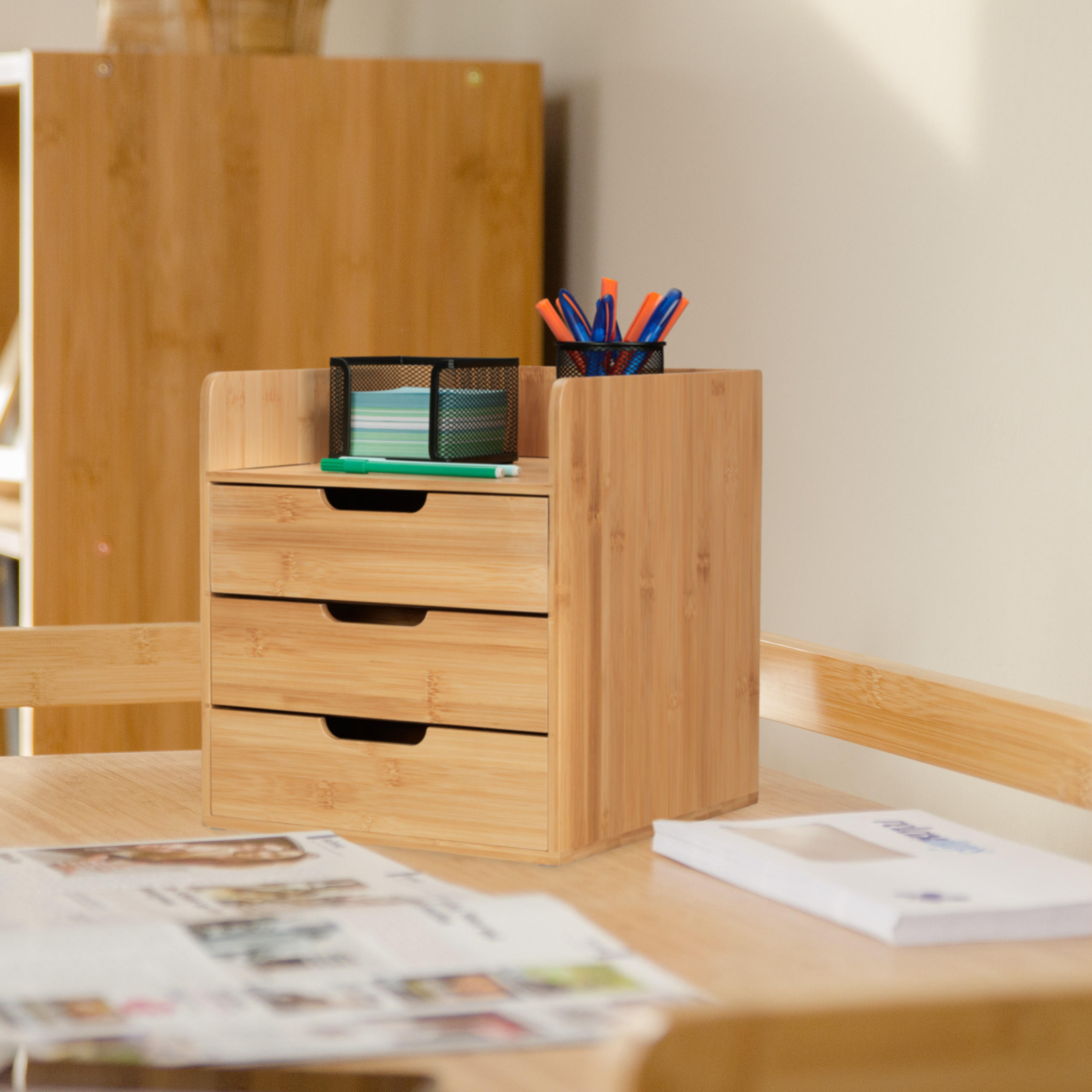 SCHREIBTISCH-ORGANIZER - Hellbraun, Holz/Holzwerkstoff (31/30/33cm) - Relaxdays