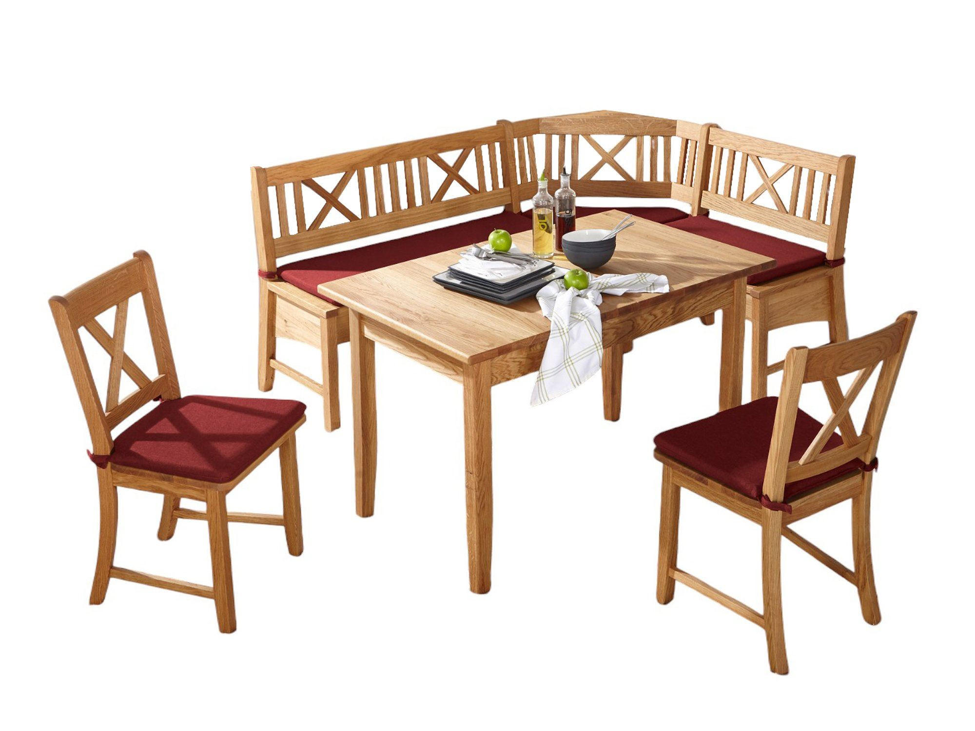 ECKBANKGRUPPE im Landhausstil Damaris Massivholz Wildeiche/Weinrot - Wildeiche/Rot, Holz (179/1/139cm) - 58aufmkessel