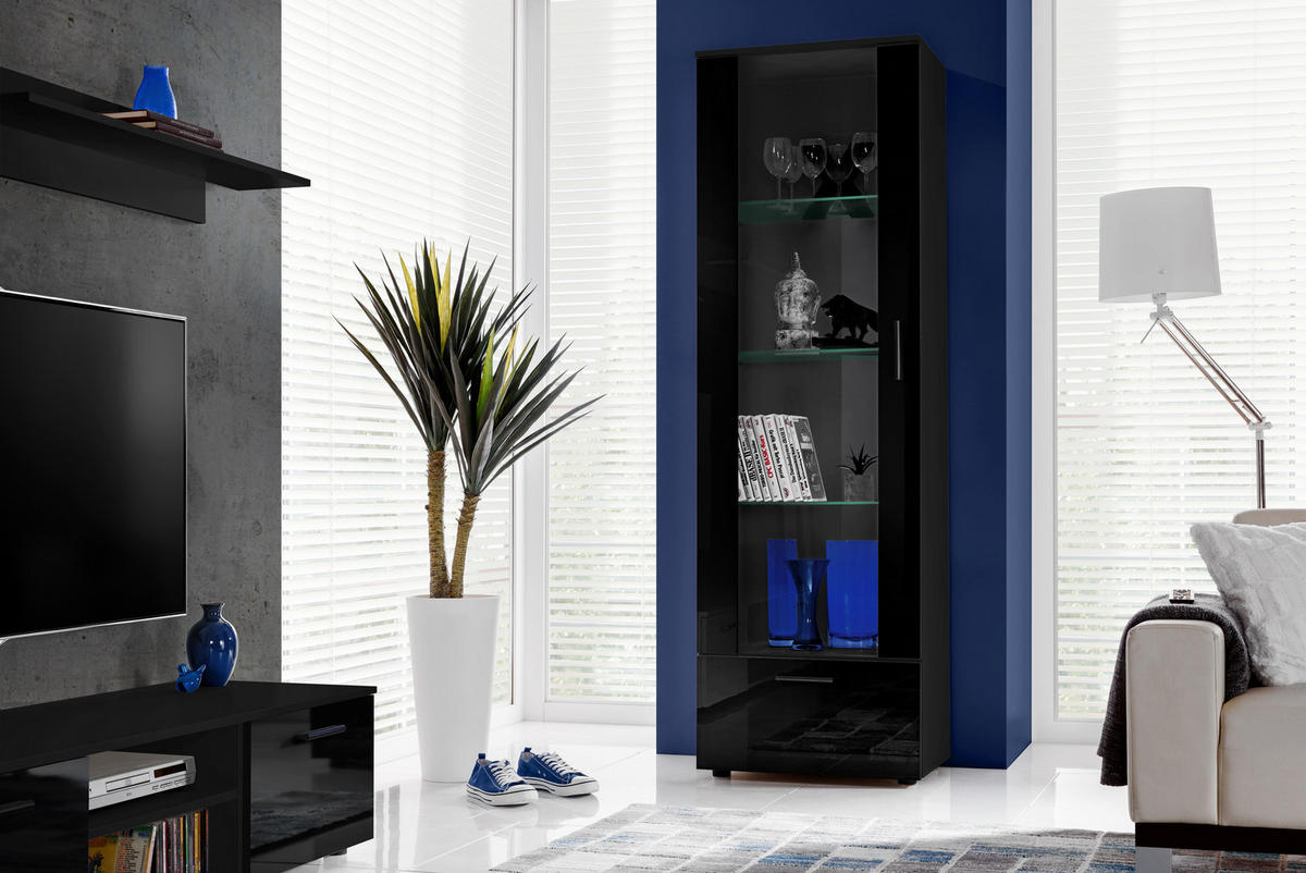 VITRINE ALESSANDRIA, Schwarz - Schwarz, Glas/Holzwerkstoff (60/192/42cm) - Komodee