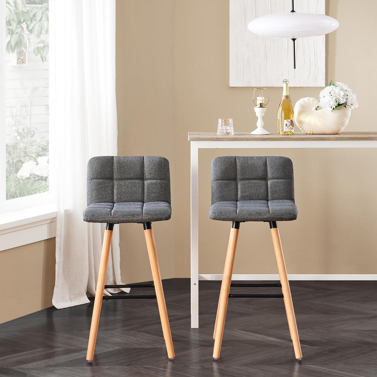 BARHOCKER 2er Set Kautschukholz Polyester - Grau, Holzwerkstoff (44/90/44cm) - SoBuy