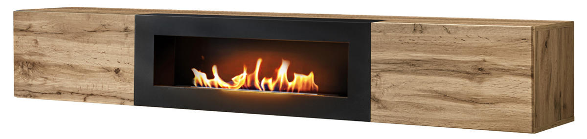 TV-LOWBOARD Eiche Wotan 180 cm, TV Unterschrank hängend mit Ethanol-Kamin - Eiche Wotan, Holzwerkstoff (180/30/40cm) - Inn.Furn