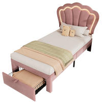 KINDERBETT 90/190 cm in Rosa mit LED, Schublade und verstellbarem Kopfteil - Rosa, Textil (90/190cm) - BEAOK