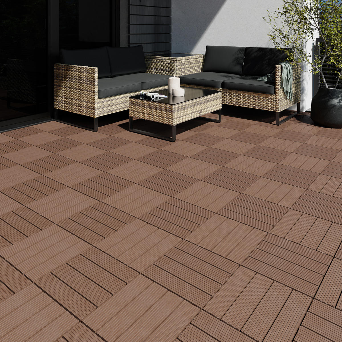 TERRASSENFLIESEN Tegulas,31 x 31 x 2,2 cm,braun - Braun, Kunststoff (31/31/2.2cm) - tectake