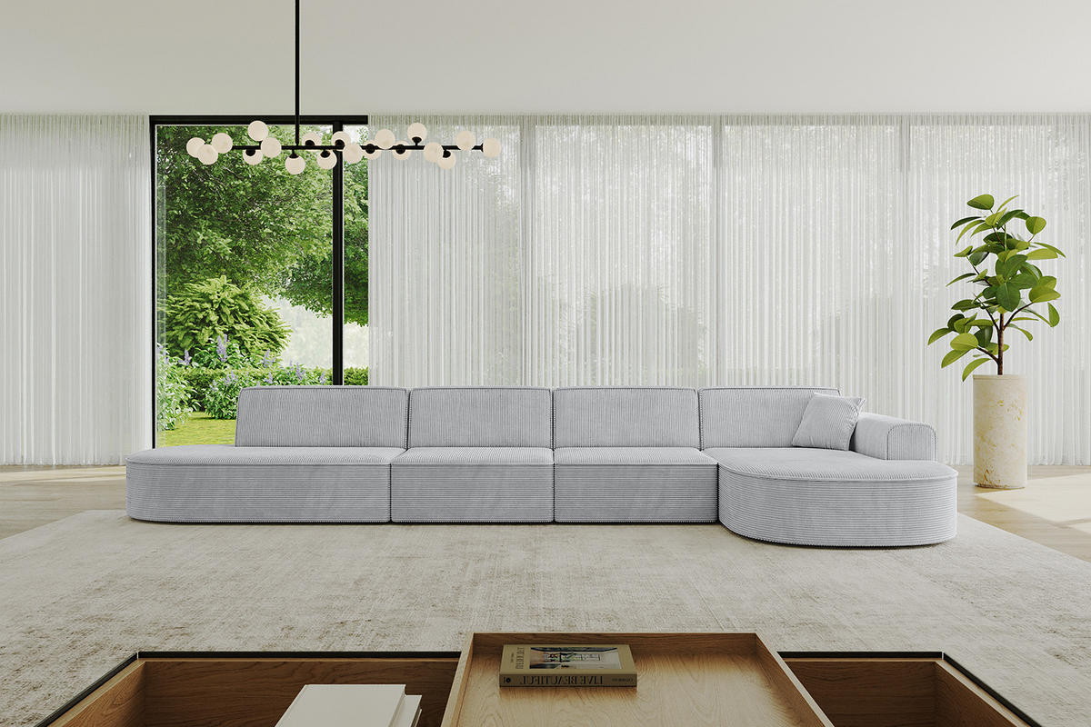 ECKSOFA Ottomane Rechts MARI-L3 - 402x163x73,5 cm Grau Cord - Schwarz/Grau, Holzwerkstoff/Kunststoff (402/163cm) - ALTDECOR