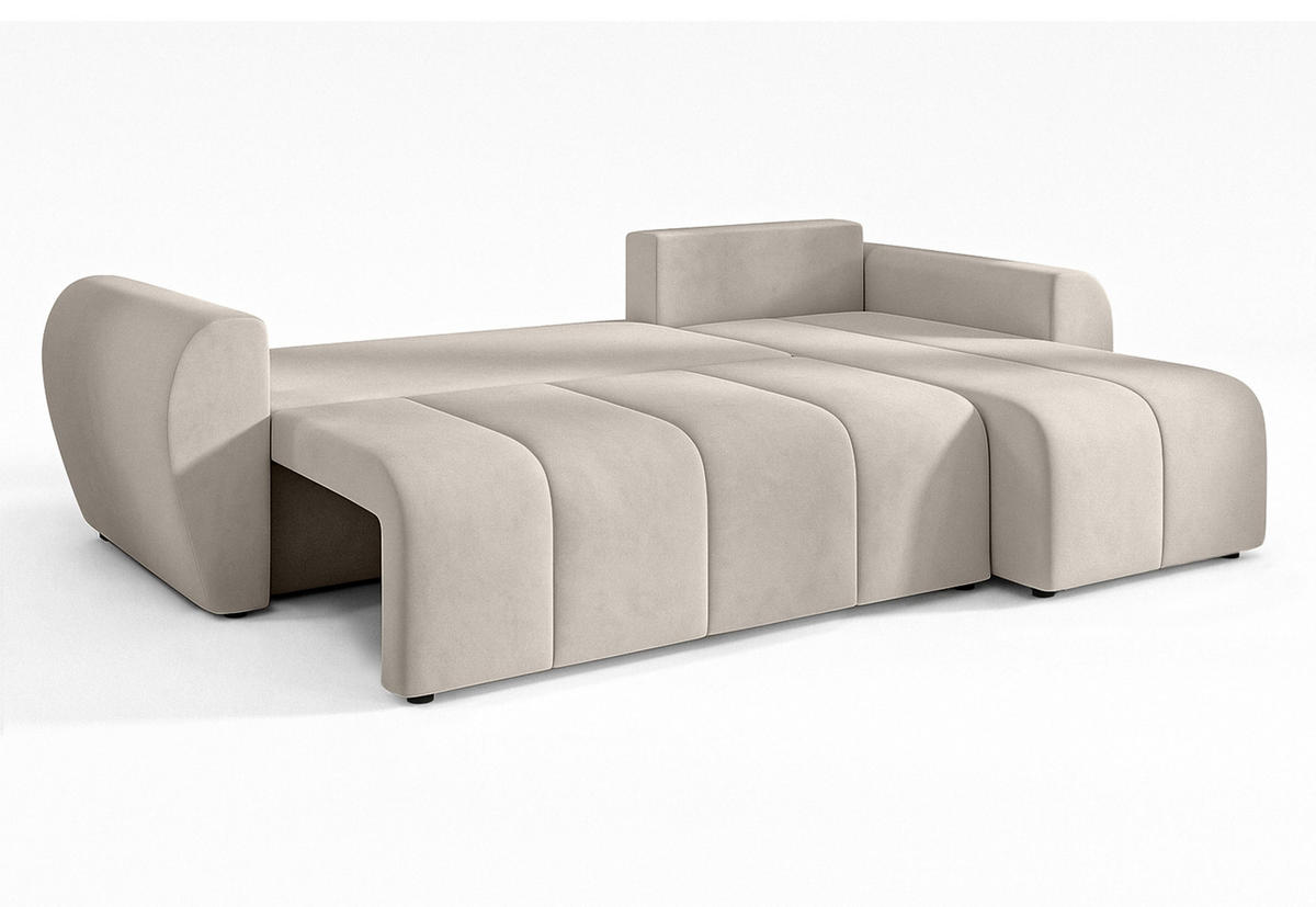 ECKSOFA L Form Malatya Beige 246/145/80 cm stilvolle mit Schlaffunktion R - Beige/Schwarz, Kunststoff/Textil (246/145cm) - AX Living