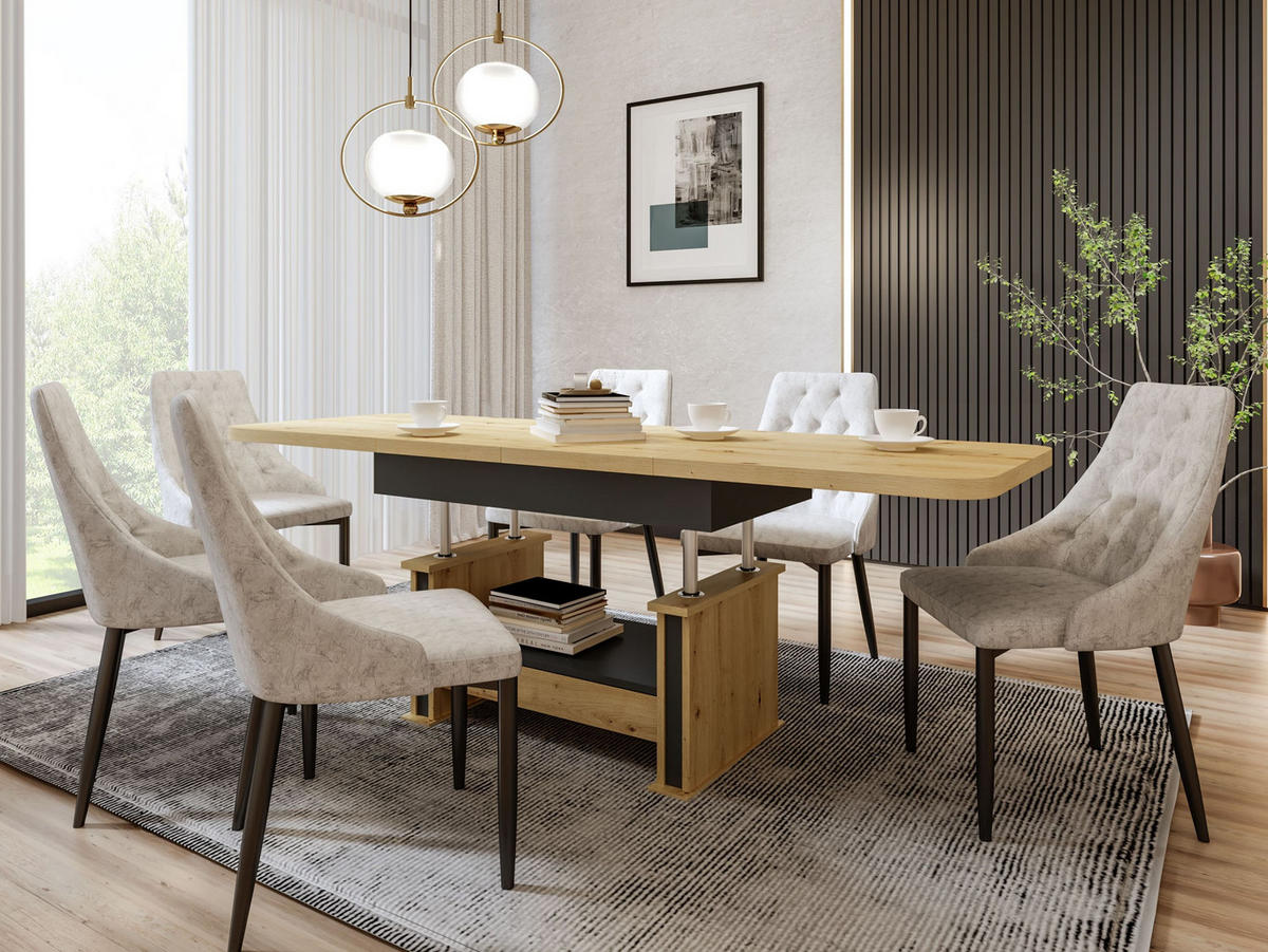 COUCHTISCH rechteckig Eiche Artisan Anthrazit ausziehbar höhenverstellbar - Anthrazit/Eiche Artisan, Holzwerkstoff (70/120/60cm) - designimpex