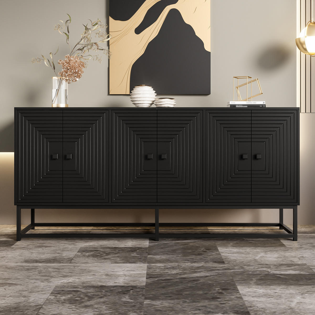 AUFBEWAHRUNGSSCHRANK 3 Doppeltüren Schwarz Stauraum Matt - Schwarz, Holzwerkstoff (38/75.5/160cm) - FLIEKS