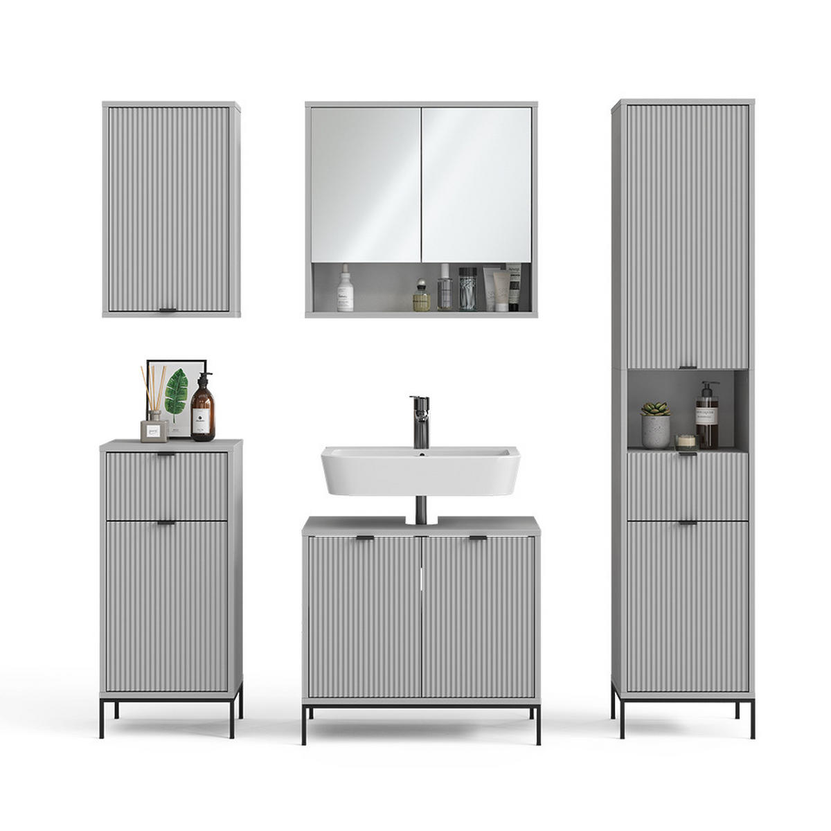 BADMÖBEL-SET Eliza Grau 5 Teile - Grau, Holzwerkstoff (70/63/45cm) - Vicco