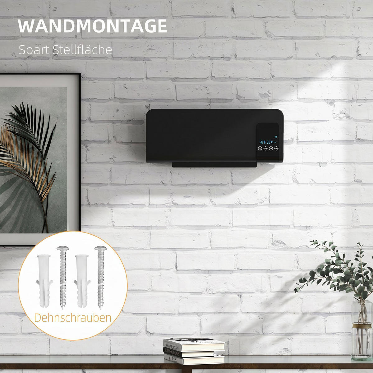 WANDHEIZGERÄT ABS Schwarz - Schwarz, Kunststoff (12/21.5/54.5cm) - HOMCOM