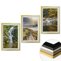 WANDBILDER 3er Set - 40x60 cm Goldrahmen - Wasserfälle, Berge, Wolken, Herbst - Goldfarben, Kunststoff (40/60cm) - ArtPrintCave